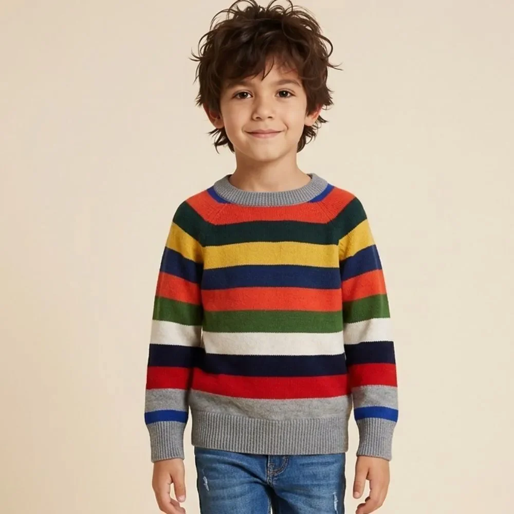 EUC Gap Kids Toddler Boy Gray Multi Color Striped Long Sleeve Sweater- Size 4T